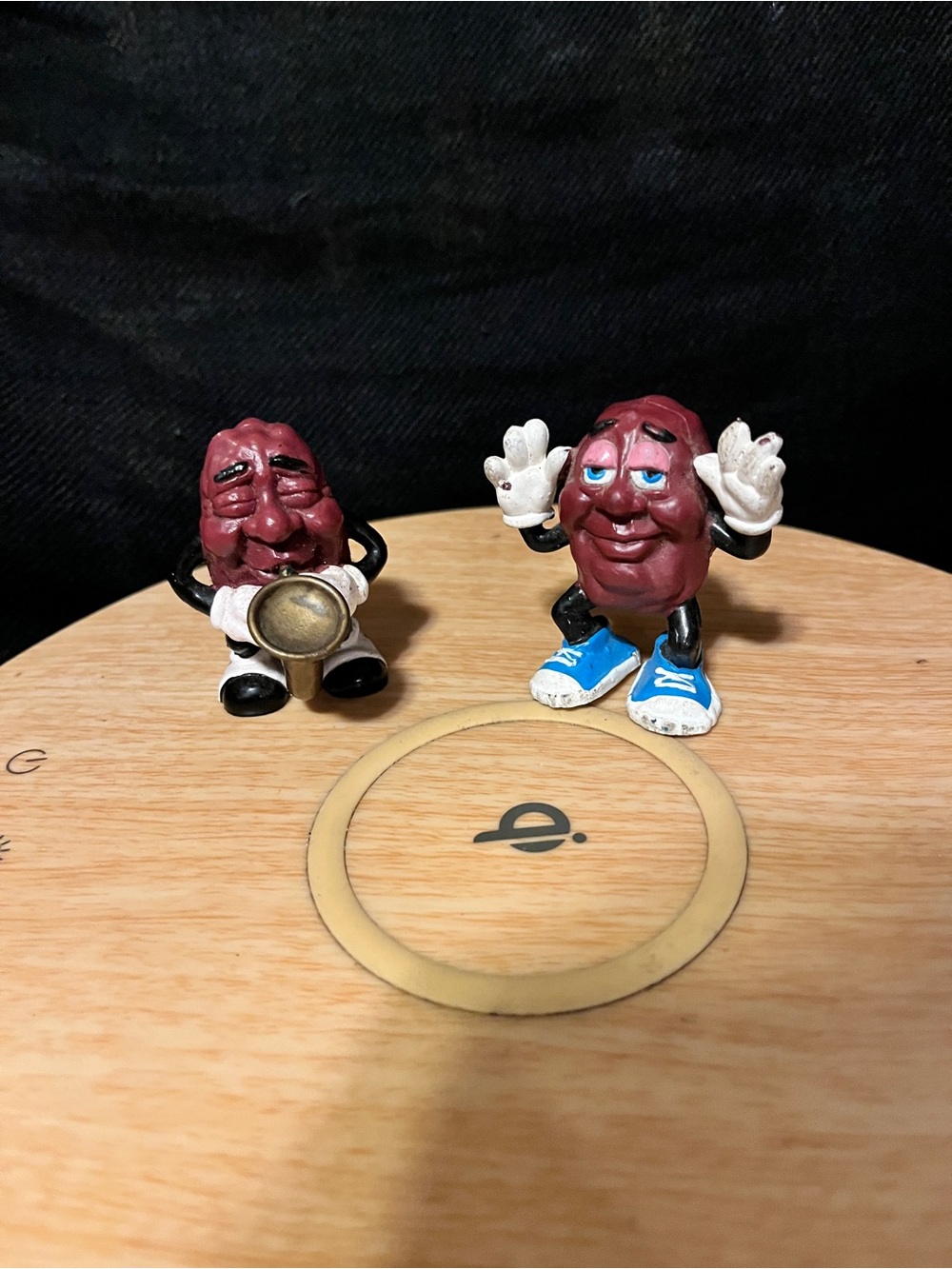 Red Cartoon Raisin Character Figurine Duo with Blue Shoes